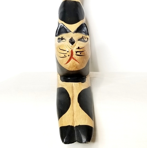 Vintage Black and Brown Wooden Stretching Cat Sculpture Figurine - Picture 4 of 10